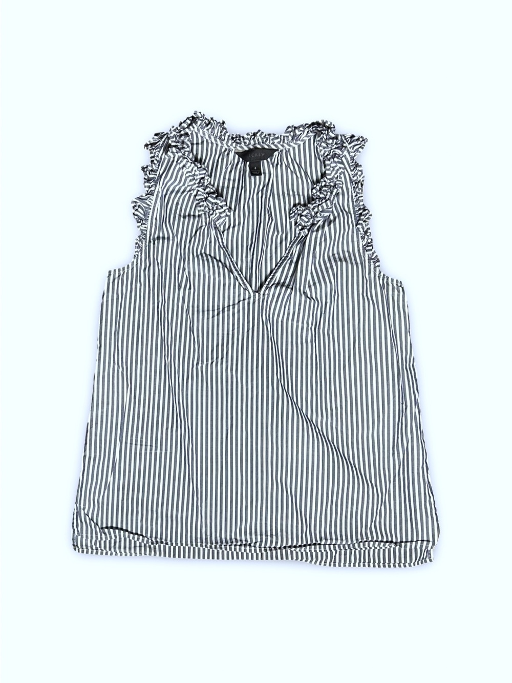 J.Crew Ruffle Sleeveless Top in Striped Cotton Poplin Sz 6